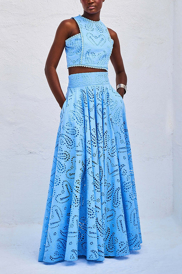 Larissa™ Geborduurd Top & Hoge Taille Maxi Rok Set | Elegante Twee-Delige Outfit
