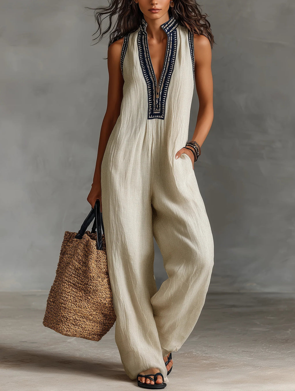 Minimalistische stand-up kraag rits mouwloze jumpsuit