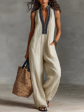 Minimalistische stand-up kraag rits mouwloze jumpsuit