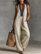 Minimalistische stand-up kraag rits mouwloze jumpsuit
