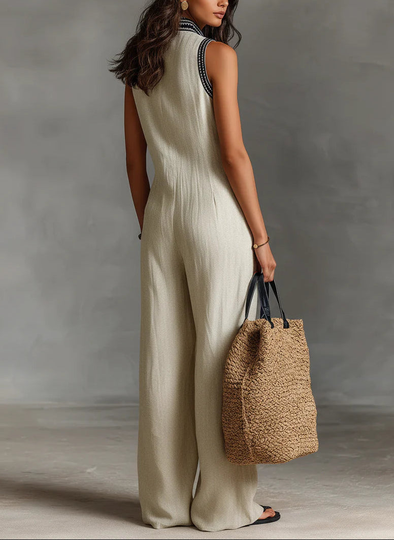 Minimalistische stand-up kraag rits mouwloze jumpsuit