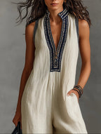 Minimalistische stand-up kraag rits mouwloze jumpsuit