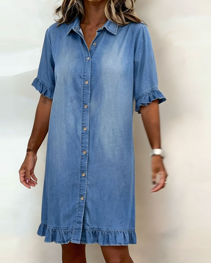 Louise Denim Jurk met Flatterende Rimpeling