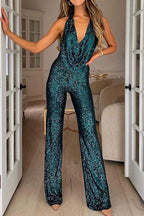 Halterneck pailletten feest jumpsuit