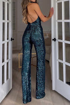 Halterneck pailletten feest jumpsuit