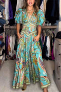 Amelia Quinn | Luchtige Maxi-Jurk Met Pofmouwen En V-Hals