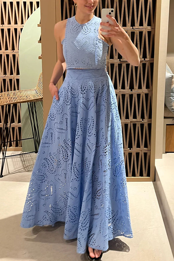 Larissa™ Geborduurd Top & Hoge Taille Maxi Rok Set | Elegante Twee-Delige Outfit