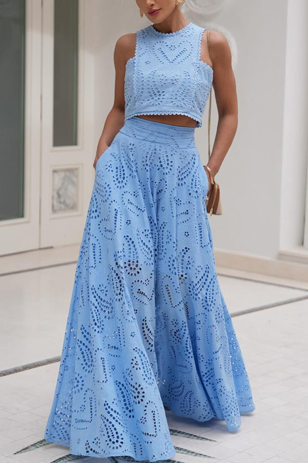 Larissa™ Geborduurd Top & Hoge Taille Maxi Rok Set | Elegante Twee-Delige Outfit