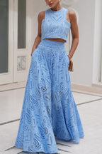 Larissa™ Geborduurd Top & Hoge Taille Maxi Rok Set | Elegante Twee-Delige Outfit