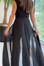 Korte mouwen tulle jumpsuit met textuur