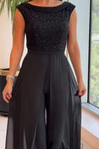 Korte mouwen tulle jumpsuit met textuur