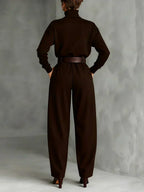 Jessica™ Elegante Top &amp; Rechte Broek Set | Aansluitende Coltrui en Op Maat Gemaakte Broek