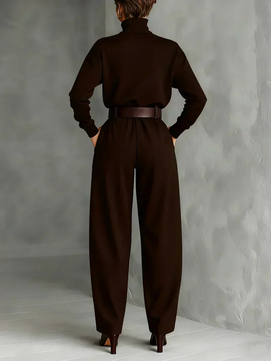Jessica™ Elegante Top &amp; Rechte Broek Set | Aansluitende Coltrui en Op Maat Gemaakte Broek