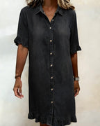 Louise Denim Jurk met Flatterende Rimpeling