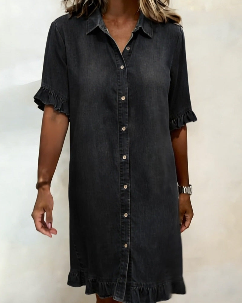 Louise Denim Jurk met Flatterende Rimpeling