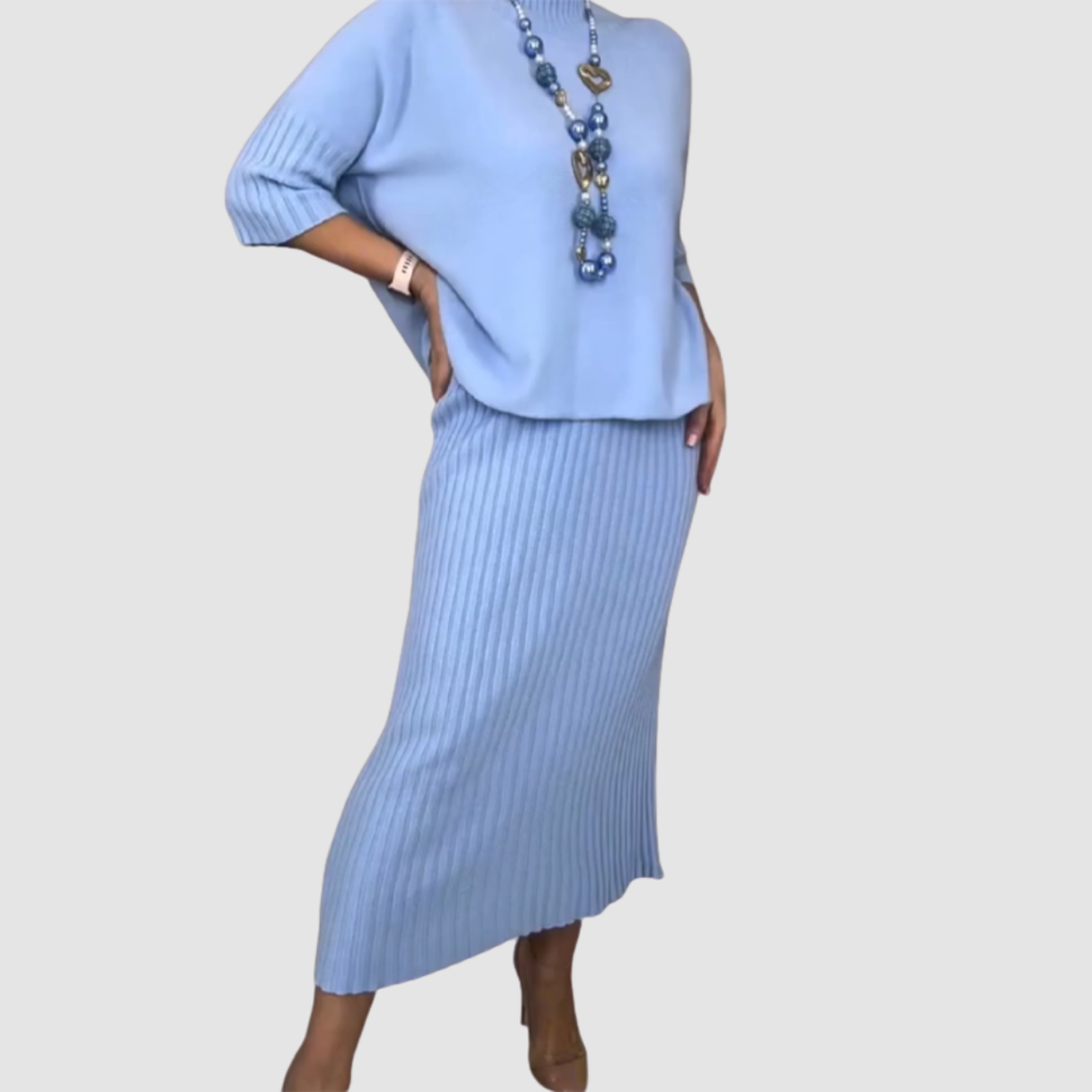 Delyssa™ Elegant 2-Delige Set | Ontspannen Top en Geribde Midi Rok
