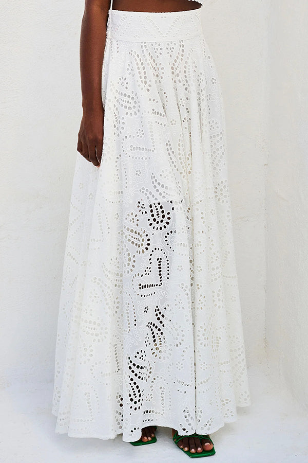 Larissa™ Geborduurd Top & Hoge Taille Maxi Rok Set | Elegante Twee-Delige Outfit