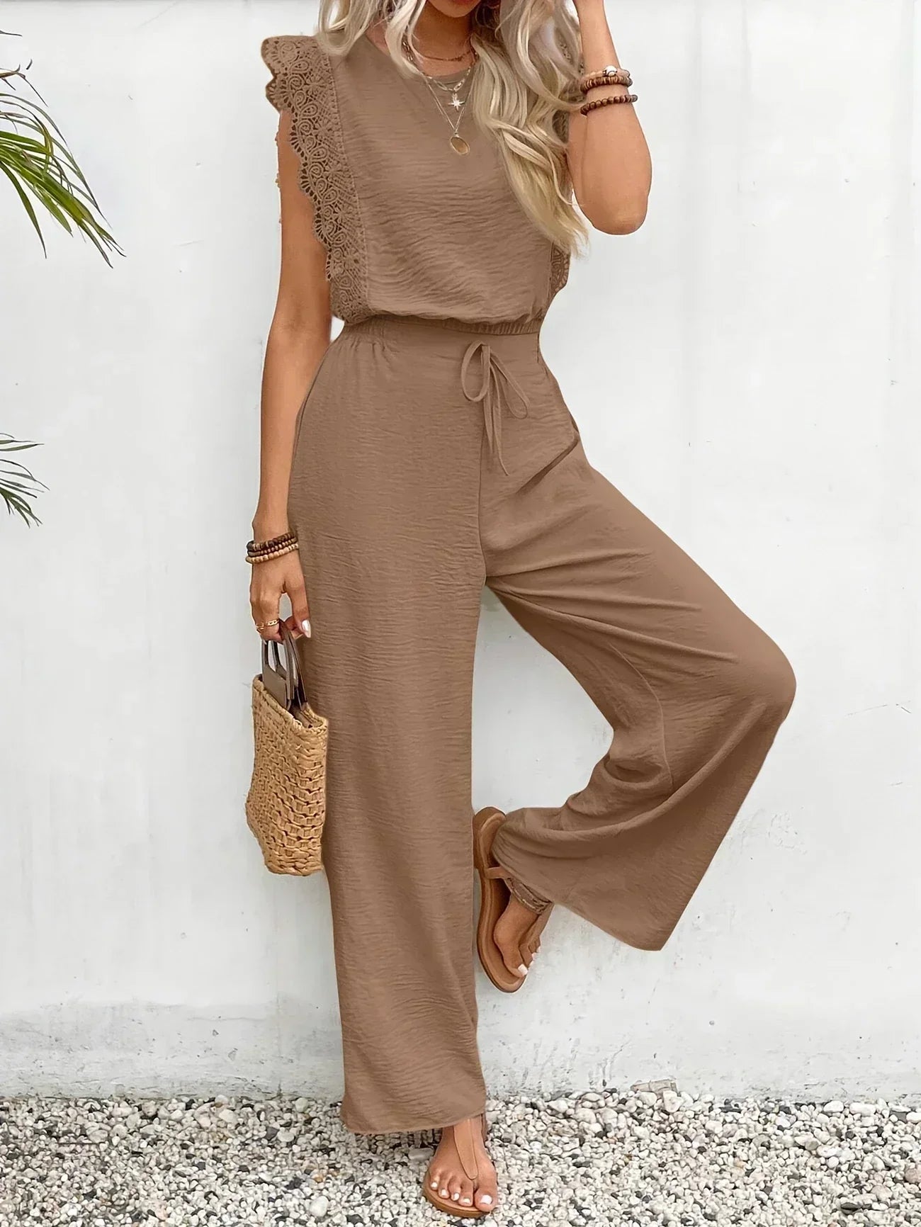 Zella™ Elegante Twee-Delige Set | Kantafwerking Top en Wijde Broek