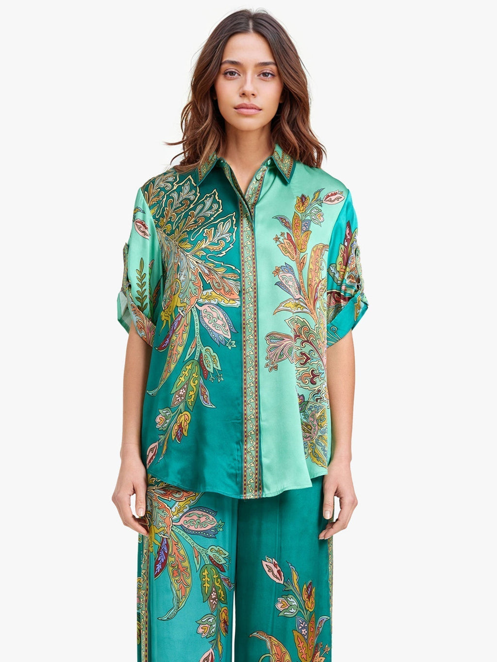 Eliza™ Elegante Twee-Delige Set | Paisley-Print Shirt en Wijde Broek