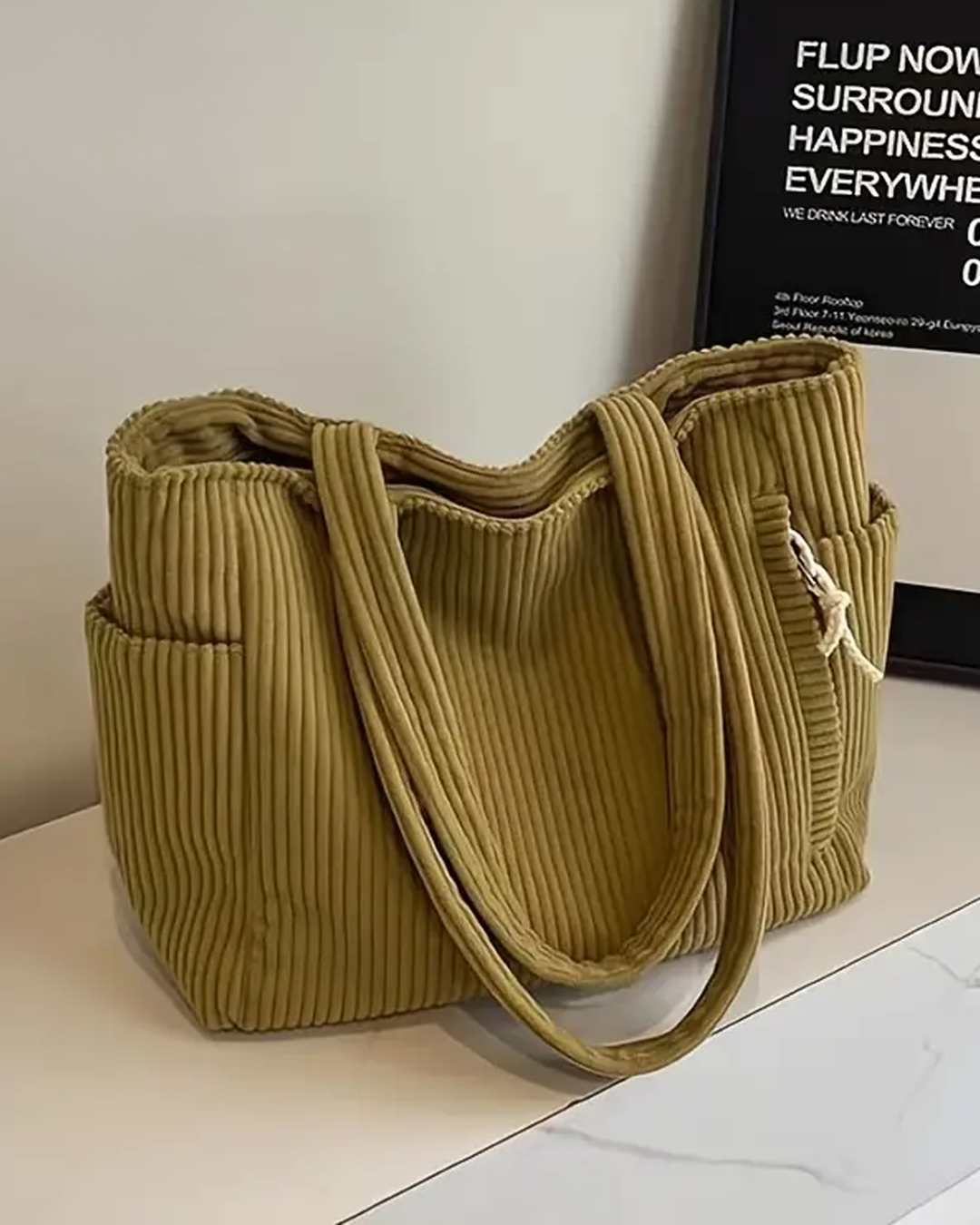 Laluna® | Geribbelde Totetas met Koorddetail