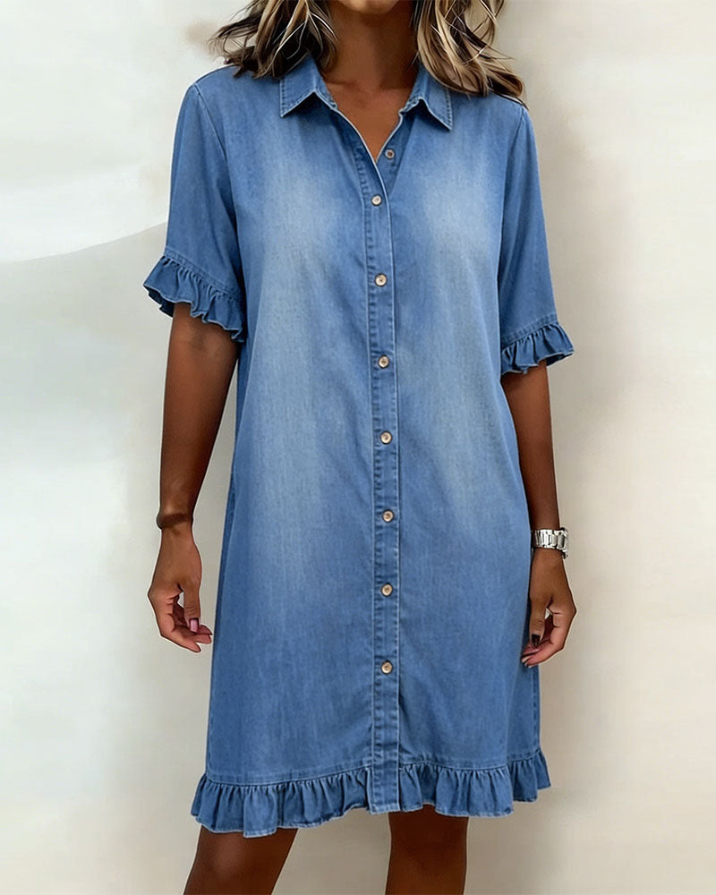 Louise Denim Jurk met Flatterende Rimpeling