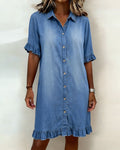 Louise Denim Jurk met Flatterende Rimpeling