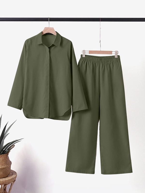 Denice™ Elegante Casual Twee-delige Set | Ontspannen Knopshirt en Wijde Broek