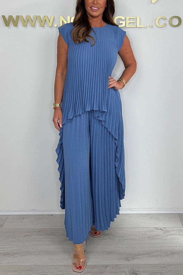 Sherry™ Plissé Midi Top & Brede Pantalon Set | Elegante Twee-Piece Set