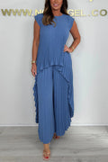 Sherry™ Plissé Midi Top & Brede Pantalon Set | Elegante Twee-Piece Set