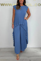 Sherry™ Plissé Midi Top & Brede Pantalon Set | Elegante Twee-Piece Set