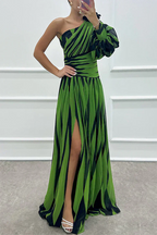 Shiloh - Elegante Gestreepte Maxi Jurk Met Één Schouder