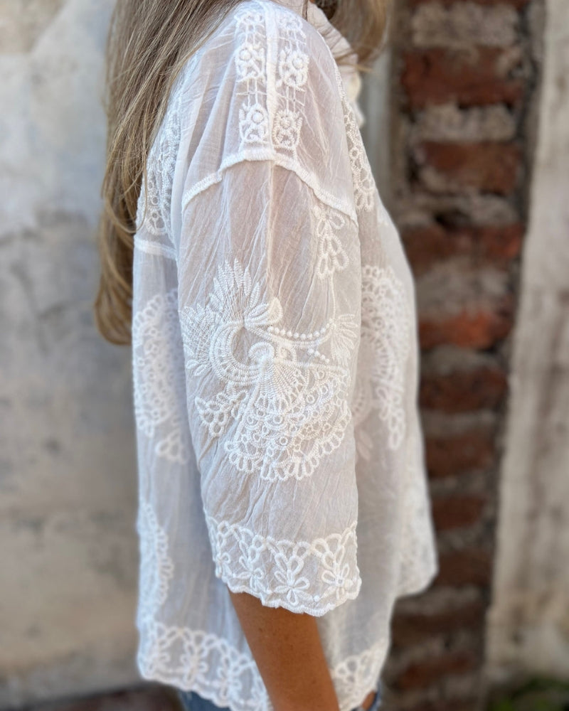 IAREL - CHIQUE KANTEN GEBORDUURDE BLOUSE