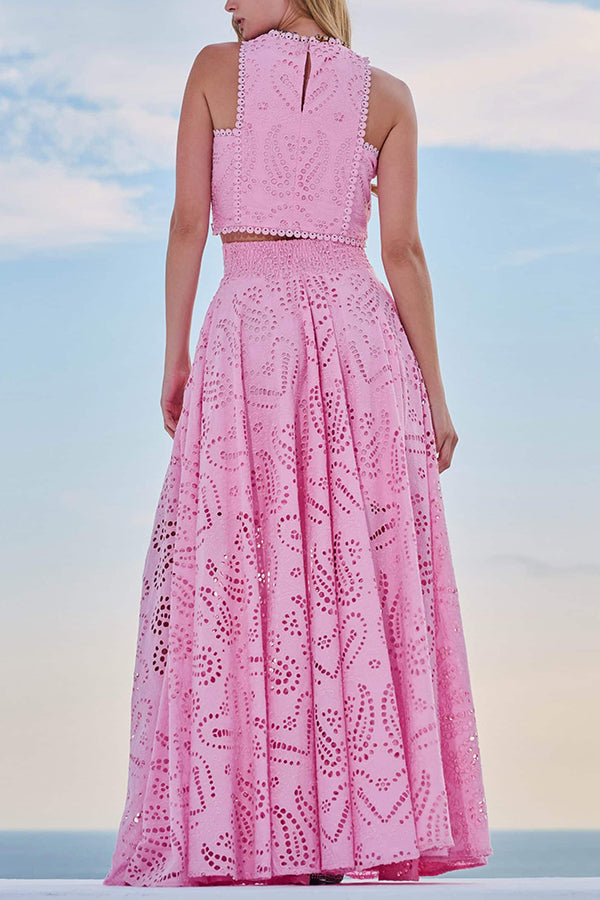 Larissa™ Geborduurd Top & Hoge Taille Maxi Rok Set | Elegante Twee-Delige Outfit