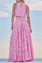 Larissa™ Geborduurd Top & Hoge Taille Maxi Rok Set | Elegante Twee-Delige Outfit