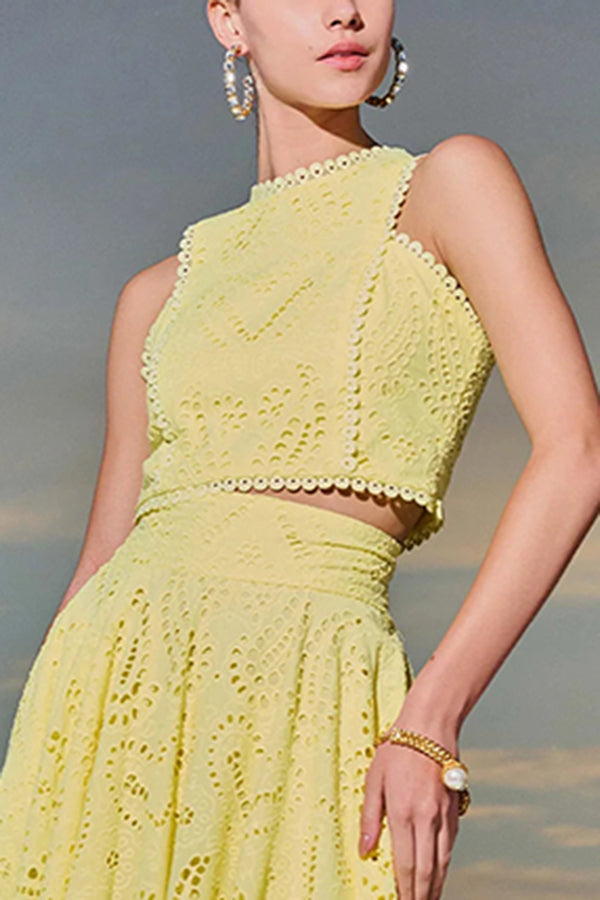 Larissa™ Geborduurd Top & Hoge Taille Maxi Rok Set | Elegante Twee-Delige Outfit
