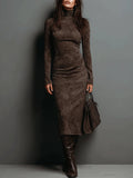 Lorena | Lange midi jurk in bruin