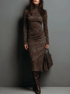 Lorena | Lange midi jurk in bruin