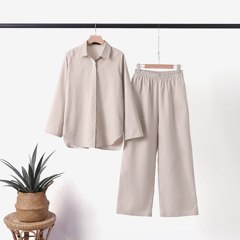Denice™ Elegante Casual Twee-delige Set | Ontspannen Knopshirt en Wijde Broek