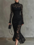 Elwira | Elegante zwarte maxi-jurk met kant