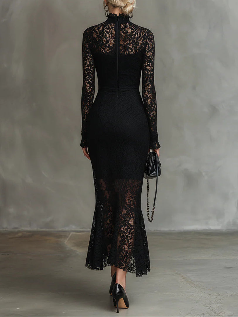 Elwira | Elegante zwarte maxi-jurk met kant