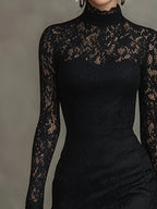 Elwira | Elegante zwarte maxi-jurk met kant