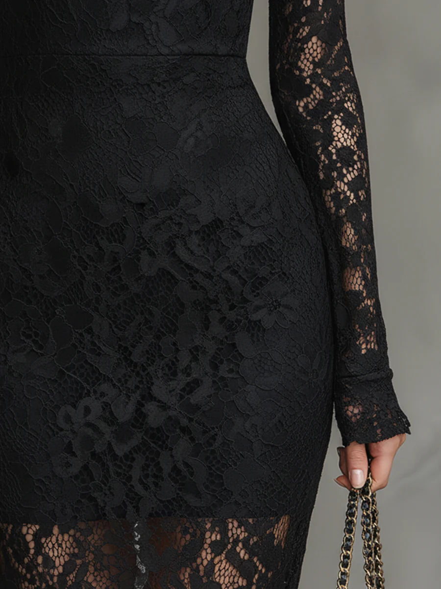 Elwira | Elegante zwarte maxi-jurk met kant