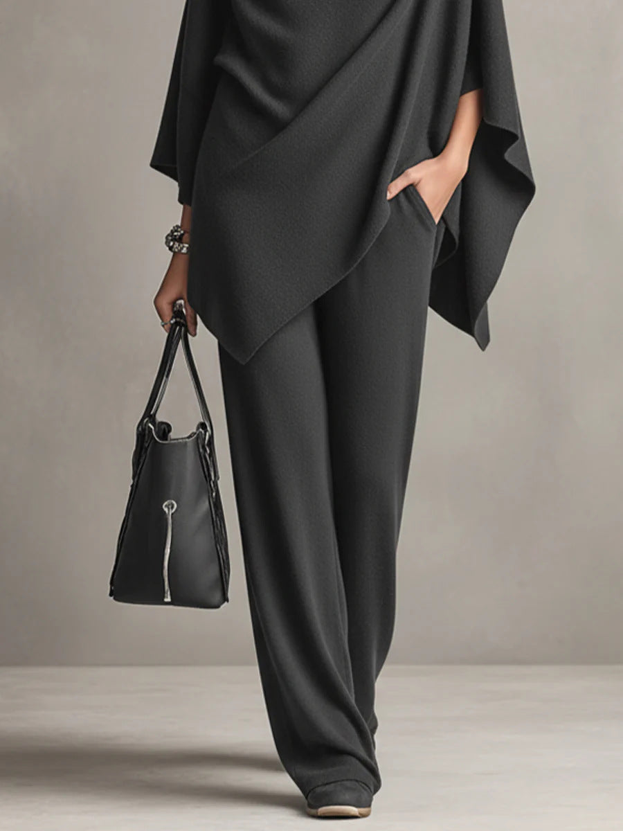 Sarina™ Elegante Drapé Twee-Delige Set | Vloeiende Top en Wijde Broek