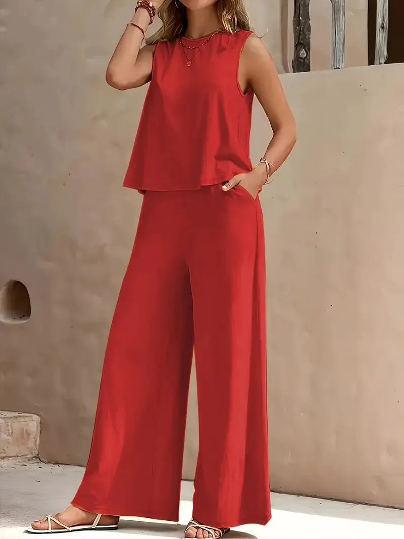 Danielle™ Mouwloze Twee-Delige Set | Mouwloos Top en Wijde Broek