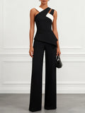 Zwart Cross Halter Mouwloze Chique Jumpsuit