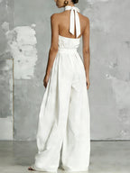 Witte Halter Nek Mouwloze Rugloze Jumpsuit