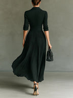 Elvira | Lange geplooide jurk met revers en hoge taille