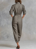 Katoenen en Linnen Gecombineerde Lange Mouwen Shirt Jumpsuit