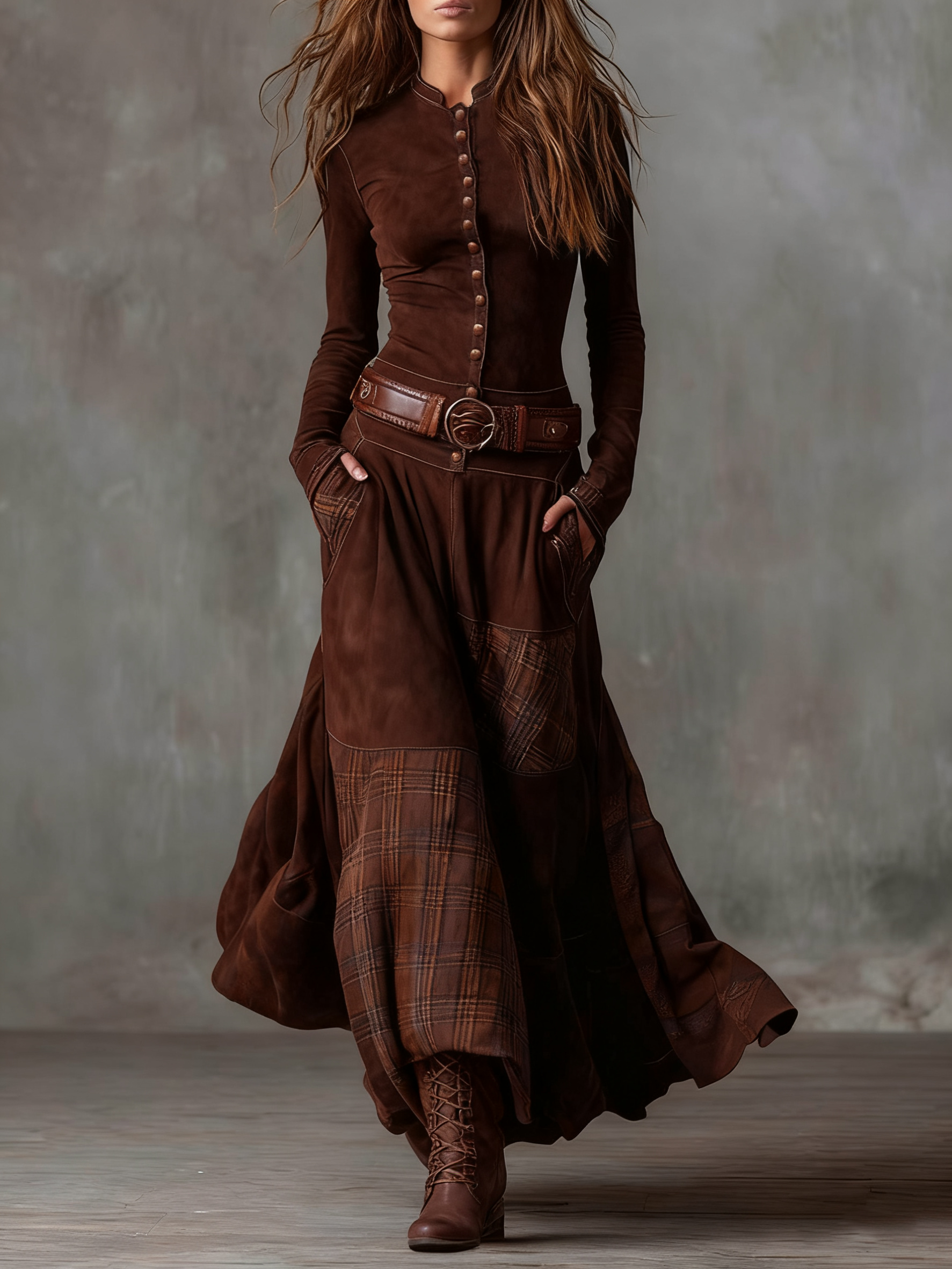 Elisa | Maxi-jurk van ecolologisch suede met riem