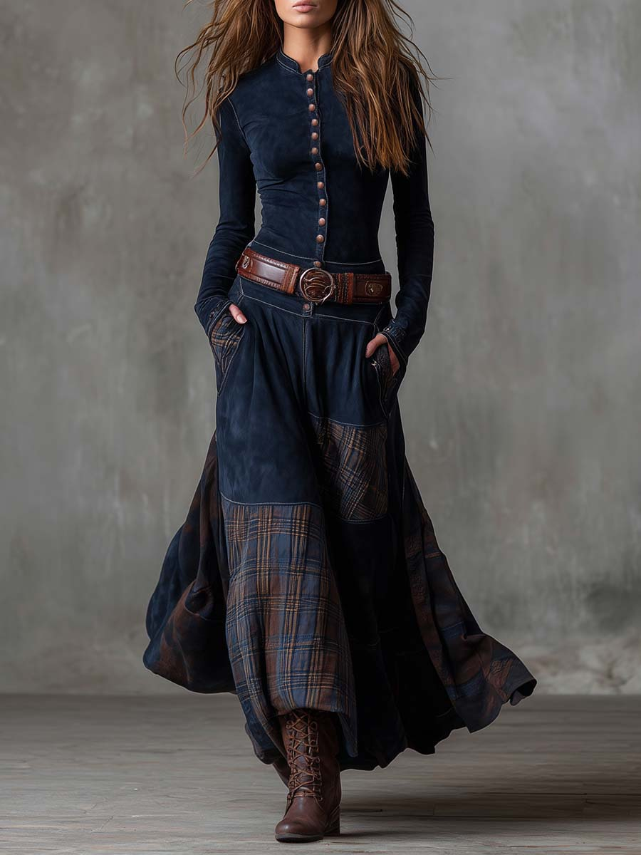 Elisa | Maxi-jurk van ecolologisch suede met riem
